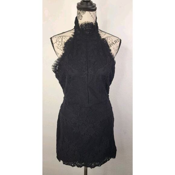 Free People Mini Dress M Harper Lace Halter Open Back OB915841 black Womens - Picture 2 of 15